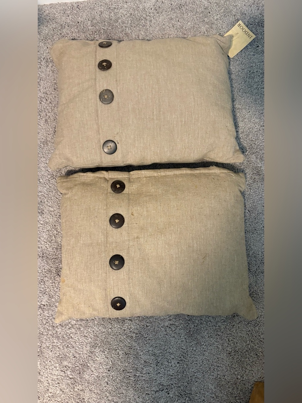 Set of 2 Cost Plus World Market 14x18 Ribbed Lumbar Pillows in Beige-Brown